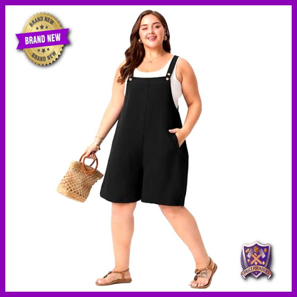 Plus Size Romper Adjustable Straps Pockets Lightw… - image 4